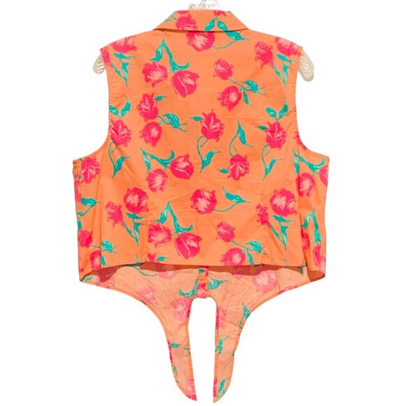 MODCLOTH Tie Front Top XL Sleeveless Tulips Cropped Floral Colorful Mod Cloth - Picture 7 of 7